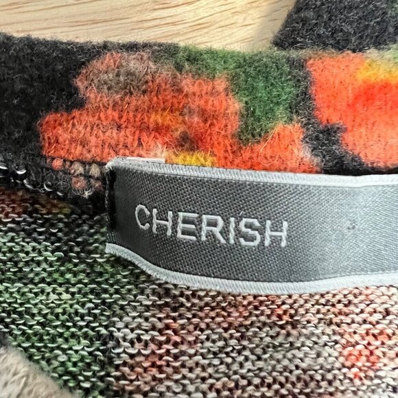 Cherish Womens Crew Neck Long Sleeve Tunic Sweater Black/Multi Floral S Pockets - Picture 8 of 9